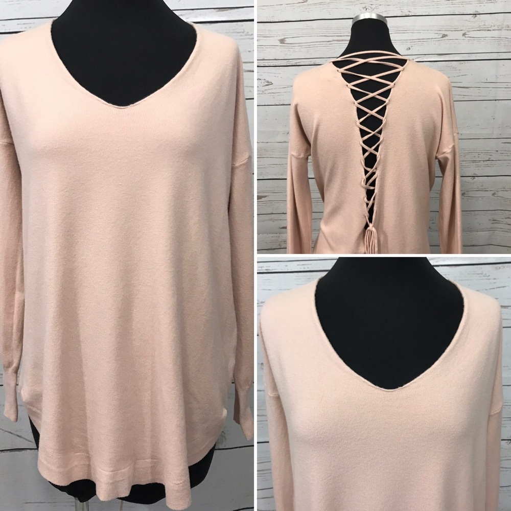 Pink Debut Lace Up Sweater Size M/L